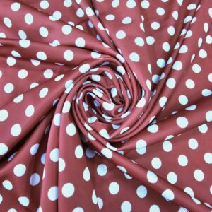 בד לייקרה עיגולים לבנים על רקע אדום